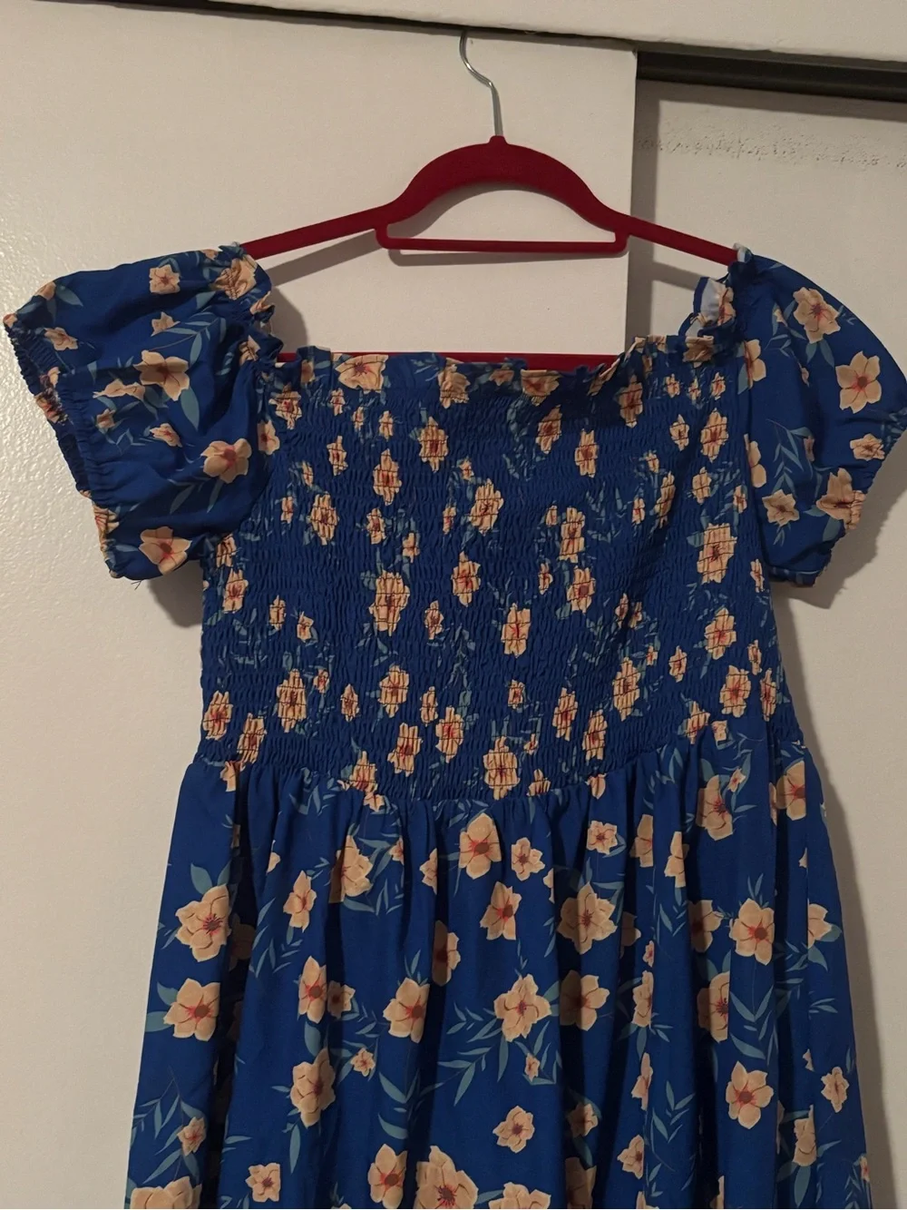 Women's 2X Blue Floral Smocked off the shoulder Sundress - Picture 2 of 2
